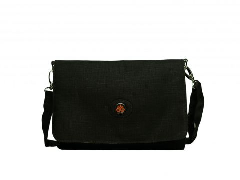 Front view of crossbody messenger bag in anthracite black