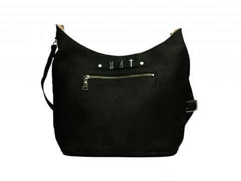 Front view of personalised hobo bag in anthracite black