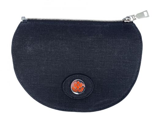 Anthracite black convertible clutch foldover flap with protea medallion