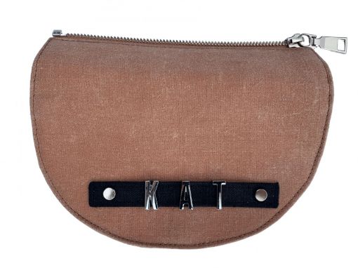 Hazelnut tan personalised foldover flap for convertible clutch bag with anthracite black attachment band